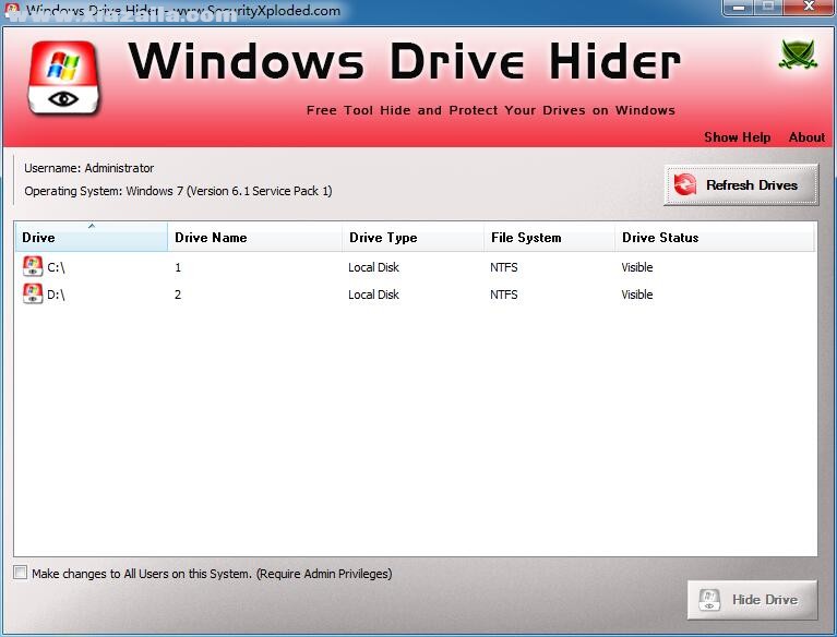 Windows Drive Hider(隐藏系统分区) v1.5绿色版