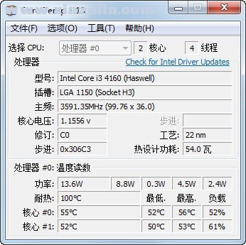Core Temp(CPU数字温度传感器) v1.18中文版