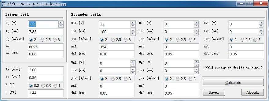 mains transformer calculation(电力变压计算器) v1.0 绿色版