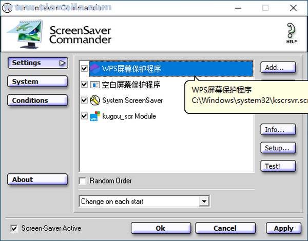 ScreenSaver Commander(屏幕保护程序管理器) v1.3绿色版