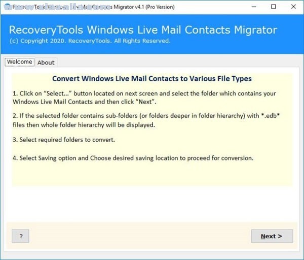 RecoveryTools Windows Live Mail Contacts Migrator v4.1官方版